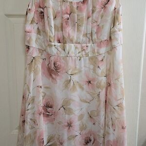Connected Apparel 20W Floral Pink and Beige Sleeveless Dress